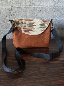 Aztec Rust Suede Southwest Tapestry Crossbody – Handmade Boho Bag